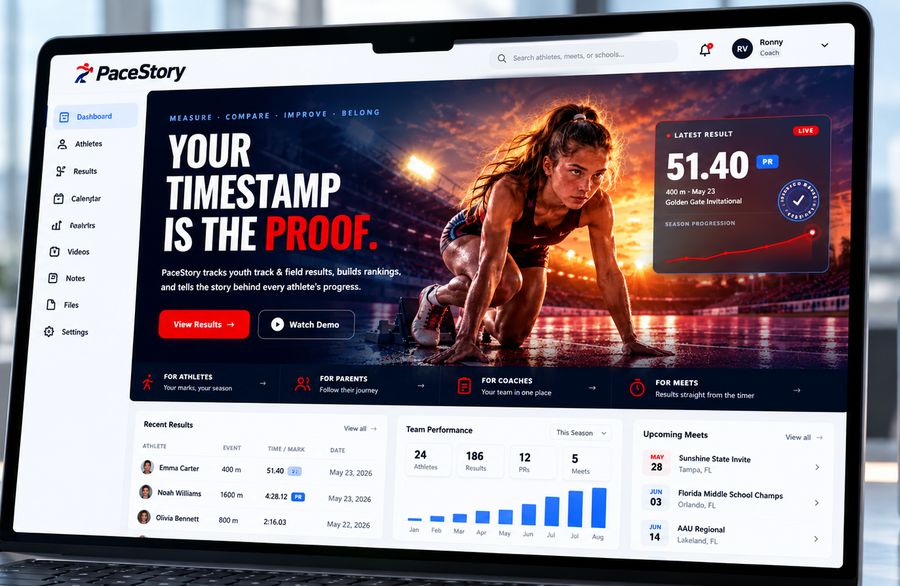 PaceStory results dashboard on a laptop